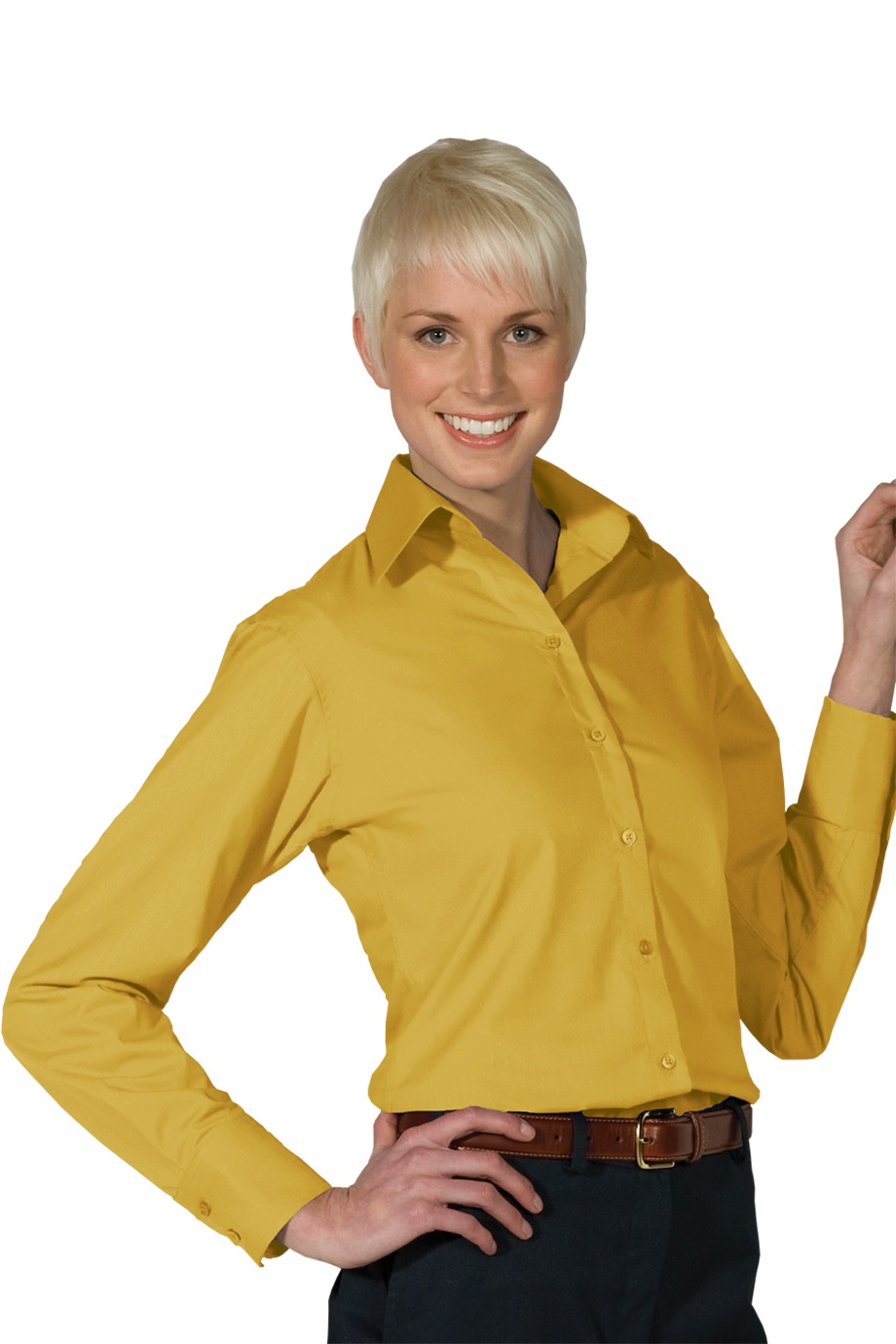 Edward's Women's Long Sleeve Open Neck Poplin Blouse